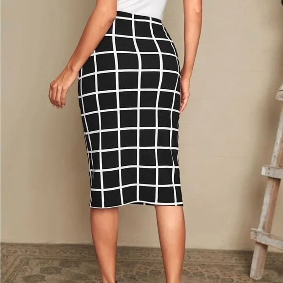Black and White Graph Lined Pencil Skirt - Picture 6 of 6